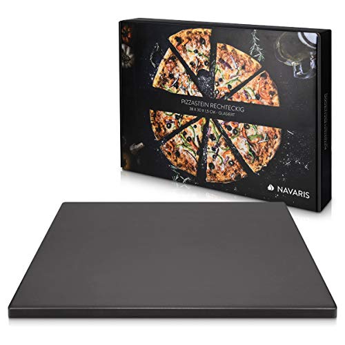 Pierre Pizza Rectangulaire 38 x 30 cm Vernis Céramique pour Four Traditionnel Bois Barbecue Grill et Charbon Navaris Pierre à Pizza Four XL 